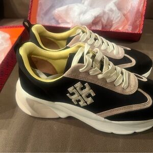 Tory Burch Black/Cream Women’s Good Luck Trainer Sneakers with Logo Brand New